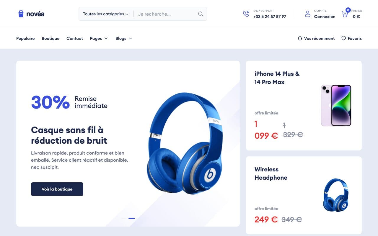 Boutique en ligne, page Accueil